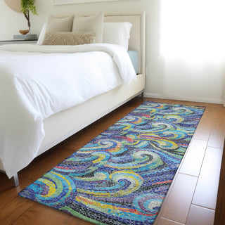 Piper Looms Mayfield Mosaic Waves AMF193 Ocean Machine Washable Area Rug Runner Lifestyle Image Feature