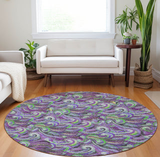 Piper Looms Mayfield Mosaic Waves AMF193 Purple Machine Washable Area Rug Round Lifestyle Image Feature