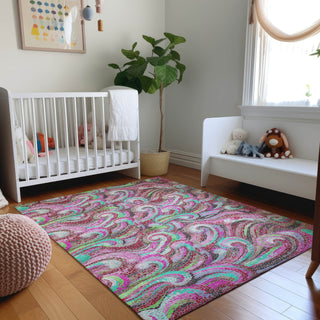 Piper Looms Mayfield Mosaic Waves AMF193 Raspberry Machine Washable Area Rug Lifestyle Image Feature