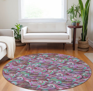 Piper Looms Mayfield Mosaic Waves AMF193 Raspberry Machine Washable Area Rug Round Lifestyle Image Feature