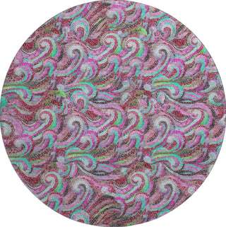 Piper Looms Mayfield Mosaic Waves AMF193 Raspberry Machine Washable Area Rug Round Main Image
