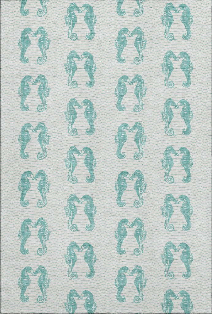 Piper Looms Mayfield Seahorses AMF194 Aqua Machine Washable Area Rug main image