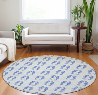 Piper Looms Mayfield Seahorses AMF194 Blue Machine Washable Area Rug Round Lifestyle Image Feature