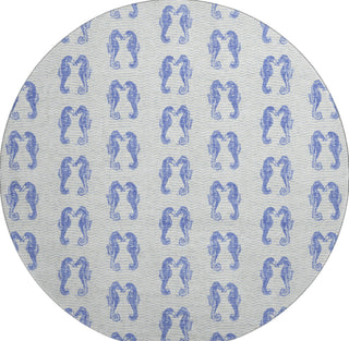 Piper Looms Mayfield Seahorses AMF194 Blue Machine Washable Area Rug Round Main Image
