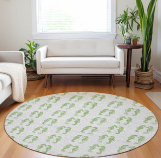 Piper Looms Mayfield Seahorses AMF194 Green Machine Washable Area Rug Round Lifestyle Image Feature