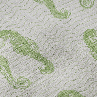 Piper Looms Mayfield Seahorses AMF194 Green Machine Washable Area Rug Swatch Image