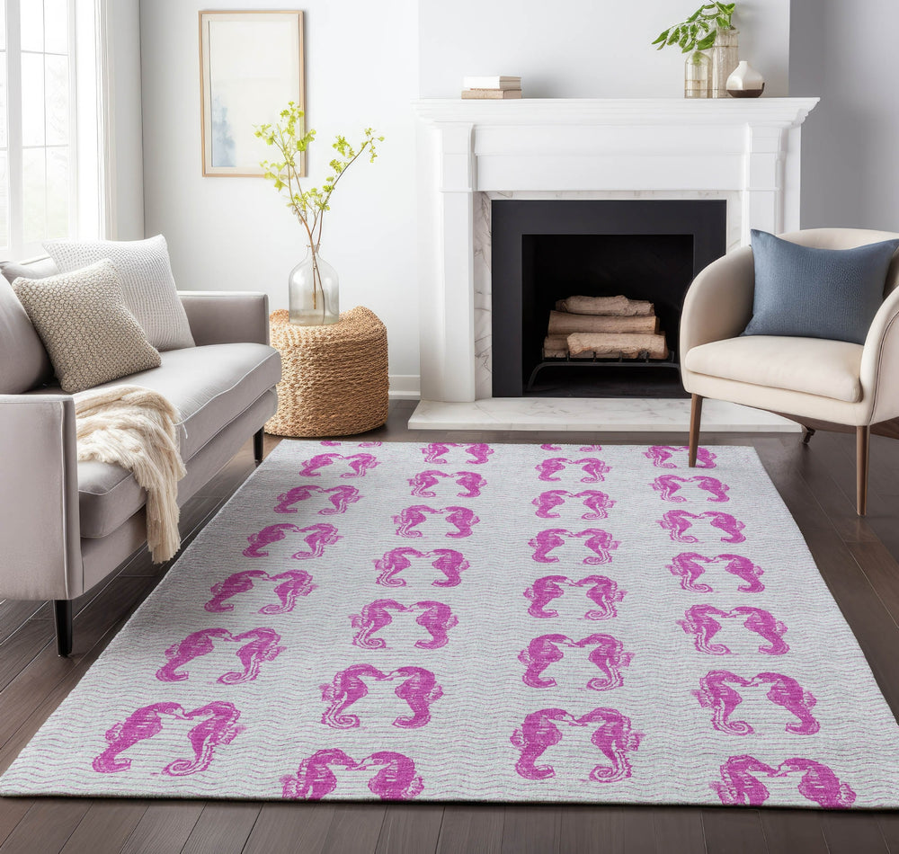 Piper Looms Mayfield Seahorses AMF194 Pink Machine Washable Area Rug Lifestyle Image Feature