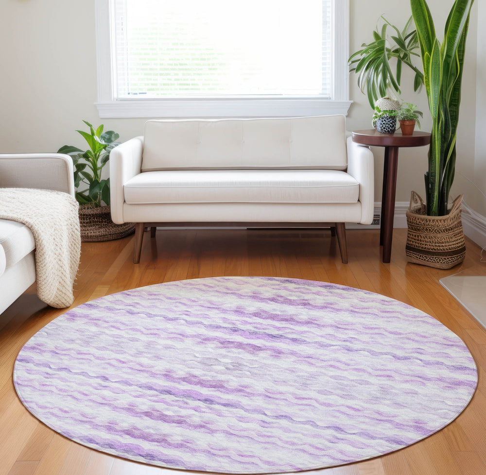 Piper Looms Mayfield Ribbons AMF195 Purple Machine Washable Area Rug Round Lifestyle Image Feature