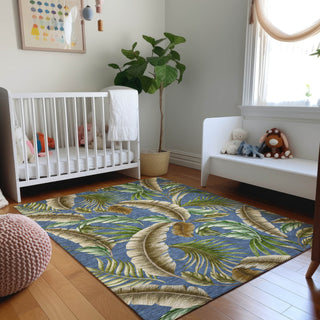 Piper Looms Mayfield Leaves AMF196 Blue Machine Washable Area Rug Lifestyle Image Feature