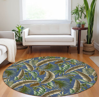 Piper Looms Mayfield Leaves AMF196 Blue Machine Washable Area Rug Round Lifestyle Image Feature