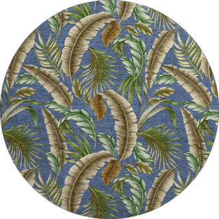 Piper Looms Mayfield Leaves AMF196 Blue Machine Washable Area Rug Round Main Image