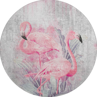 Piper Looms Mayfield Soft Flamingos AMF197 Pink Machine Washable Area Rug Round Main Image
