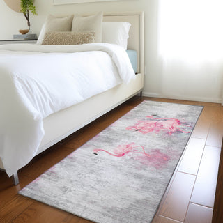 Piper Looms Mayfield Soft Flamingos AMF197 Pink Machine Washable Area Rug Runner Lifestyle Image Feature