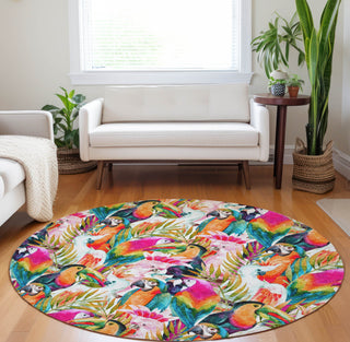 Piper Looms Mayfield Tropical Birds AMF200 Multi Machine Washable Area Rug Round Lifestyle Image Feature