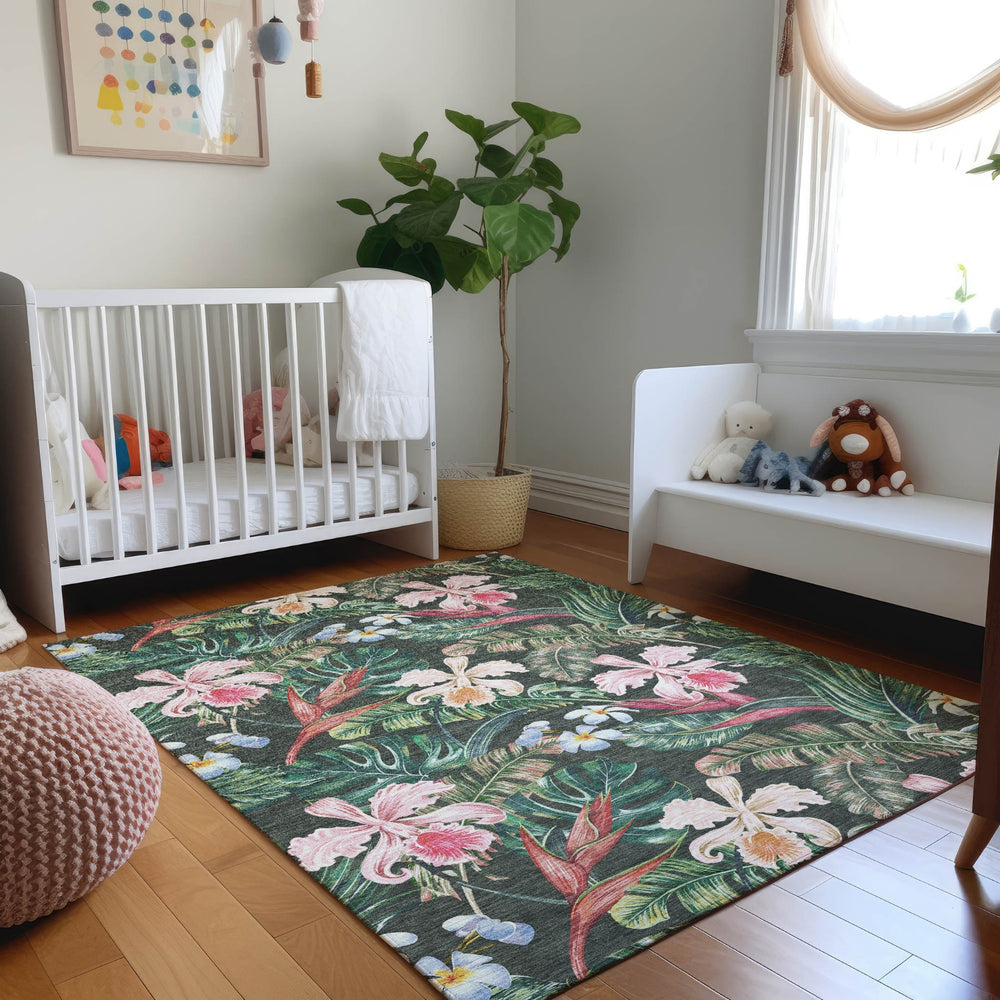 Piper Looms Mayfield Floral and Leaves AMF201 Midnight Machine Washable Area Rug Lifestyle Image Feature