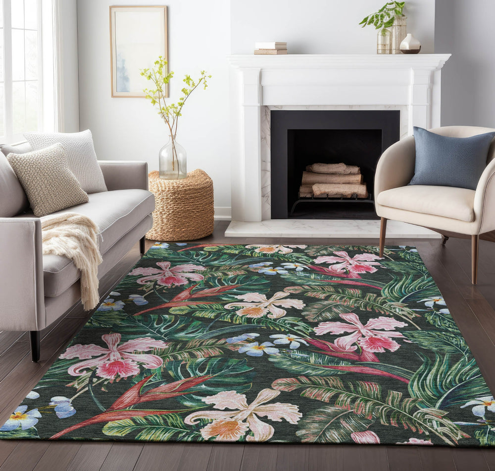 Piper Looms Mayfield Floral and Leaves AMF201 Midnight Machine Washable Area Rug Lifestyle Image Feature