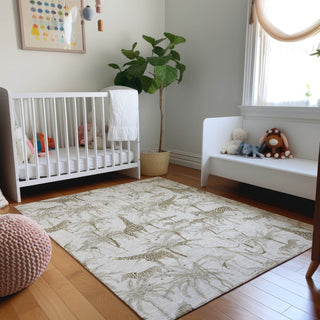 Piper Looms Mayfield Palms and Safari Animals AMF202 Fog Machine Washable Area Rug Lifestyle Image Feature