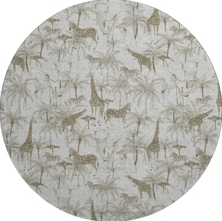 Piper Looms Mayfield Palms and Safari Animals AMF202 Fog Machine Washable Area Rug Round Main Image