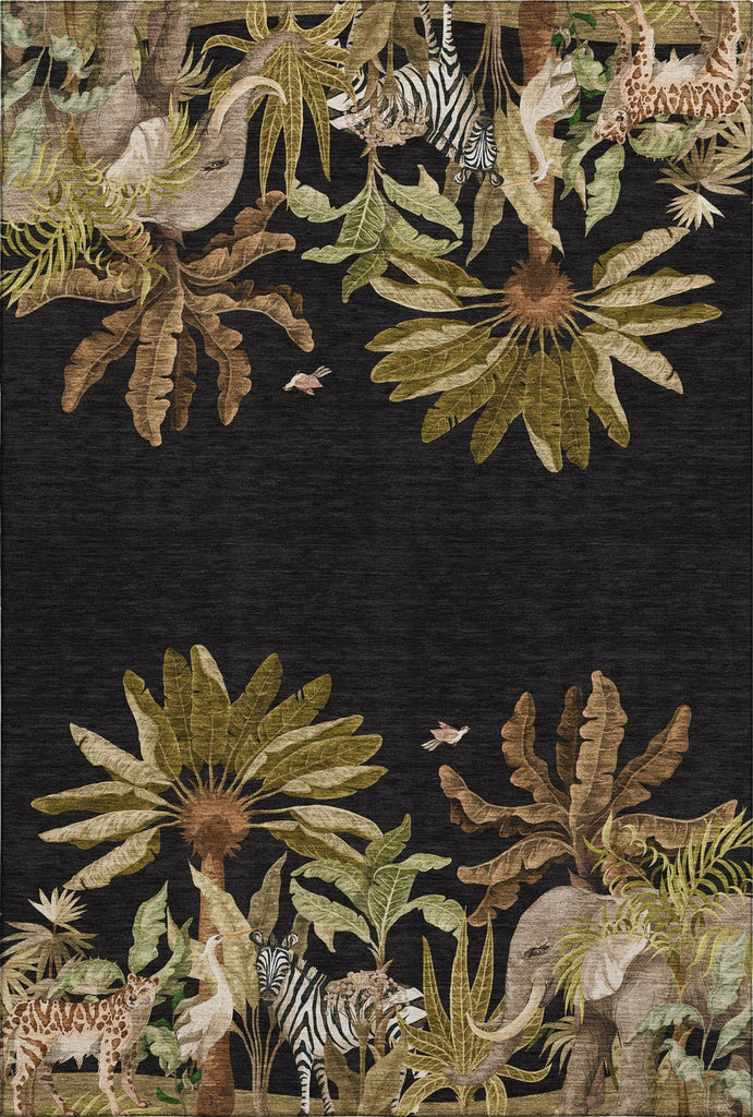 Piper Looms Mayfield Palms and Safari Animals AMF203 Midnight Machine Washable Area Rug main image