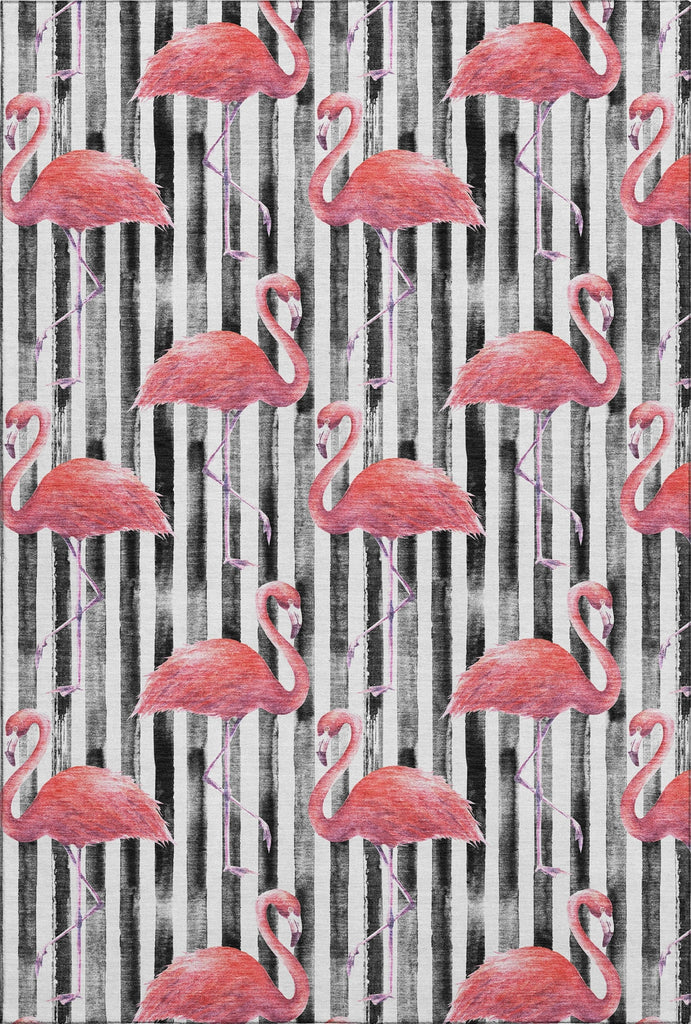 Piper Looms Mayfield Stripes and Flamingos AMF204 Pink Machine Washable Area Rug main image
