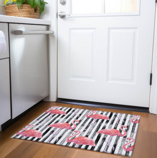 Piper Looms Mayfield Stripes and Flamingos AMF204 Pink Machine Washable Area Rug Scatter Lifestyle Image Feature