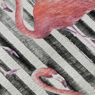 Piper Looms Mayfield Stripes and Flamingos AMF204 Pink Machine Washable Area Rug Swatch Image