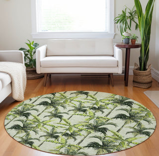 Piper Looms Mayfield Palm Trees AMF205 Green Machine Washable Area Rug Round Lifestyle Image Feature