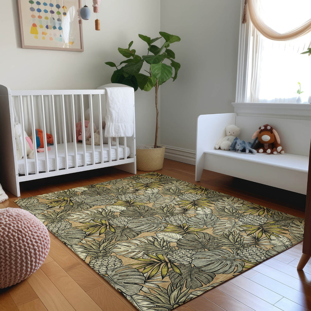 Piper Looms Mayfield Leaves and Pineapples AMF206 Baja Machine Washable Area Rug Lifestyle Image Feature
