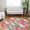 Piper Looms Mayfield Leaves and Flamingos AMF207 Pink Machine Washable Area Rug Round Lifestyle Image Feature