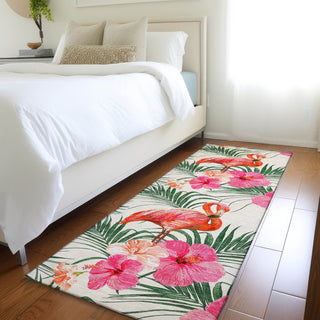 Piper Looms Mayfield Leaves and Flamingos AMF207 Pink Machine Washable Area Rug Runner Lifestyle Image Feature
