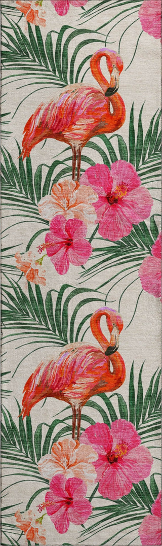 Piper Looms Mayfield Leaves and Flamingos AMF207 Pink Machine Washable Area Rug Runner Main Image