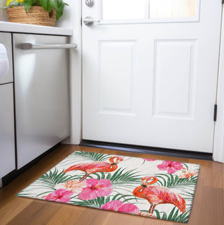Piper Looms Mayfield Leaves and Flamingos AMF207 Pink Machine Washable Area Rug Scatter Lifestyle Image Feature
