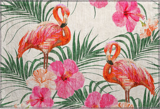Piper Looms Mayfield Leaves and Flamingos AMF207 Pink Machine Washable Area Rug Scatter Main Image
