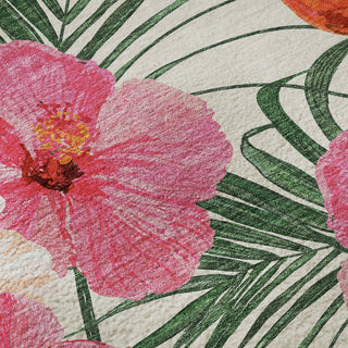 Piper Looms Mayfield Leaves and Flamingos AMF207 Pink Machine Washable Area Rug Swatch Image