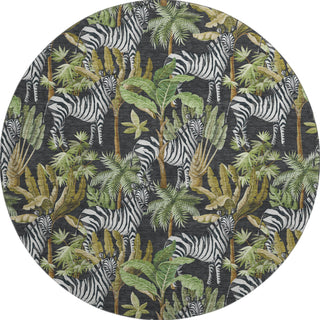 Piper Looms Mayfield Palms and Zebras AMF208 Midnight Machine Washable Area Rug Round Main Image