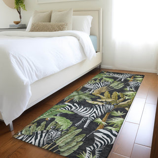 Piper Looms Mayfield Palms and Zebras AMF208 Midnight Machine Washable Area Rug Runner Lifestyle Image Feature