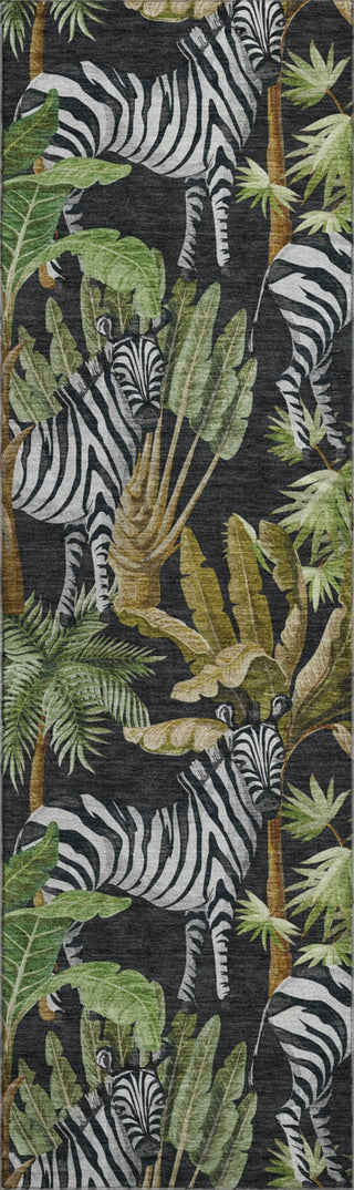 Piper Looms Mayfield Palms and Zebras AMF208 Midnight Machine Washable Area Rug Runner Main Image