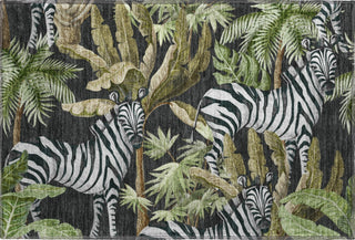Piper Looms Mayfield Palms and Zebras AMF208 Midnight Machine Washable Area Rug Scatter Main Image