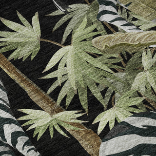 Piper Looms Mayfield Palms and Zebras AMF208 Midnight Machine Washable Area Rug Swatch Image