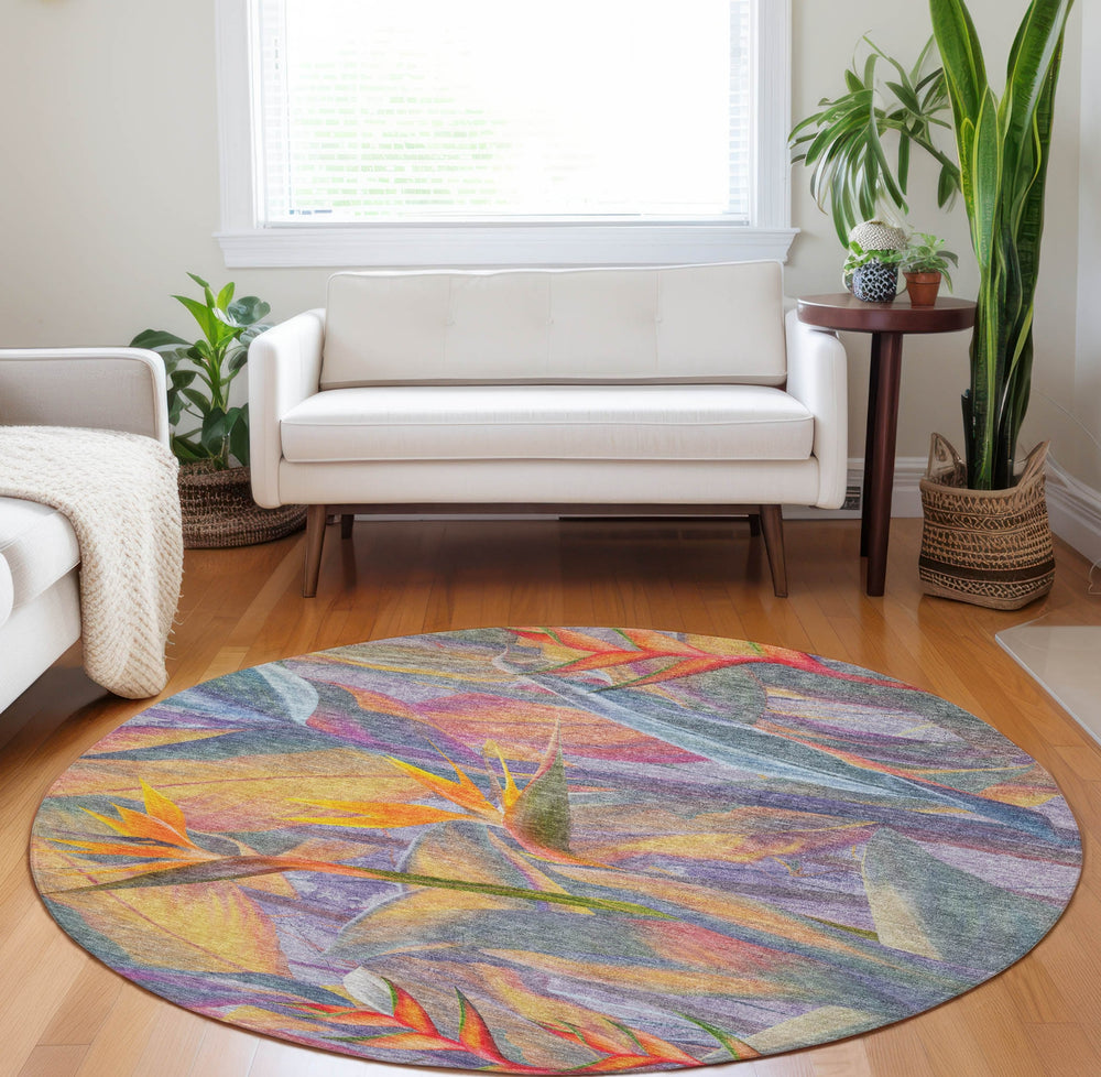 Piper Looms Mayfield Birds Of Paradise AMF209 Multi Machine Washable Area Rug Round Lifestyle Image Feature