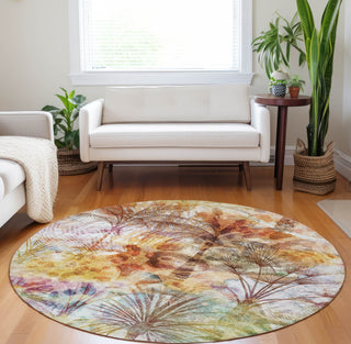 Piper Looms Mayfield Palms AMF210 Multi Machine Washable Area Rug Round Lifestyle Image Feature