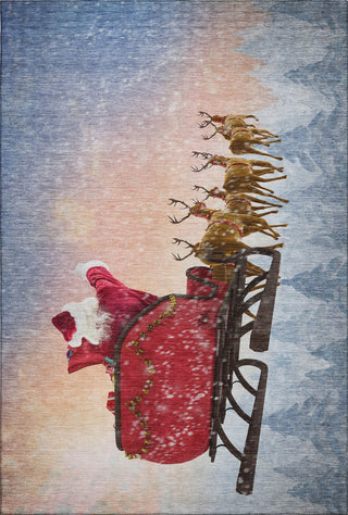 Piper Looms Mayfield Santa Sleigh AMF212 Blue Machine Washable Area Rug main image