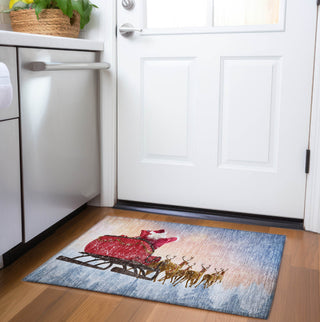 Piper Looms Mayfield Santa Sleigh AMF212 Blue Machine Washable Area Rug Scatter Lifestyle Image Feature