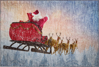 Piper Looms Mayfield Santa Sleigh AMF212 Blue Machine Washable Area Rug Scatter Main Image