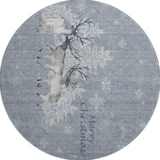 Piper Looms Mayfield Reindeer AMF213 Ash Machine Washable Area Rug Round Main Image