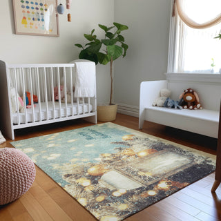 Piper Looms Mayfield Lantern AMF214 Blue Machine Washable Area Rug Lifestyle Image Feature