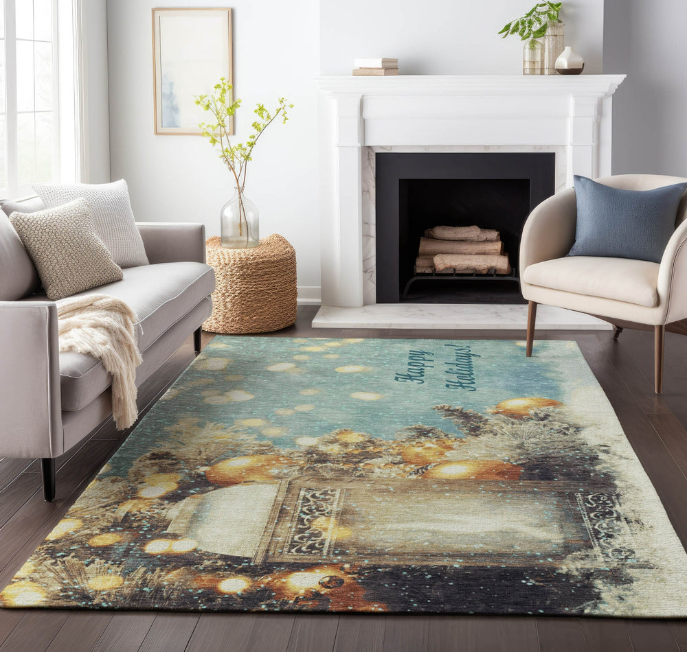 Piper Looms Mayfield Lantern AMF214 Blue Machine Washable Area Rug Lifestyle Image Feature