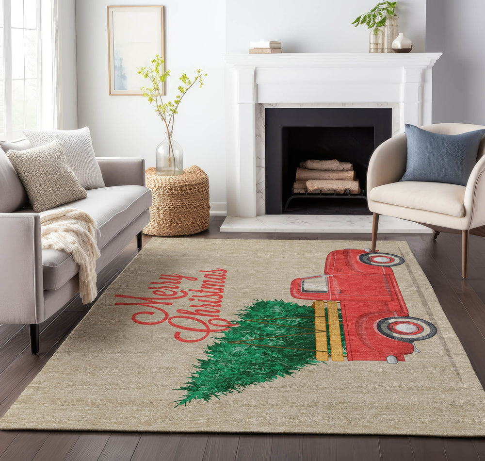 Piper Looms Mayfield Truck and Tree AMF215 Red Machine Washable Area Rug Lifestyle Image Feature