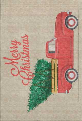 Piper Looms Mayfield Truck and Tree AMF215 Red Machine Washable Area Rug main image