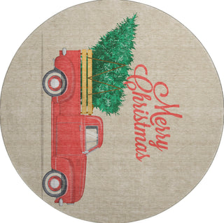 Piper Looms Mayfield Truck and Tree AMF215 Red Machine Washable Area Rug Round Main Image